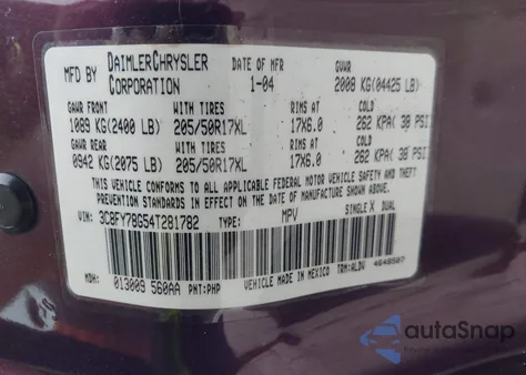 2004 Chrysler Pt Cruiser Gt from USA, damaged, VIN 3C8FY78G54T281782
